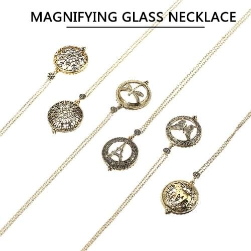 Vintage Art Magnifying Glass Necklace Fashion Retro Antique Life Tree Cat Map Pendant Necklaces For Women Men Jewelry Gift