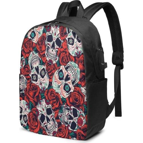 Teenage Backpack for School Boy Girl Vintage Day Of Dead Skull School Bag USB Charging Bookbag
