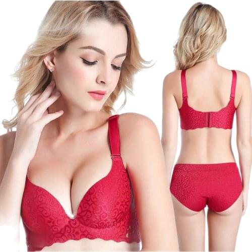 Ladies Seamless Hollow Out Bras Set Intimiates Women Push Up Sexy Non Padded Cup Pink Black Bra Big Size Underwear With Panties