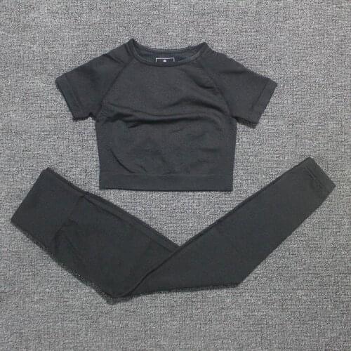 Yoga Set Women Short Sleeve Shirt Crop Top High Waist Seamless Leggings Vital Fitness Suit Gym Workout Clothes 2 Piece Suit