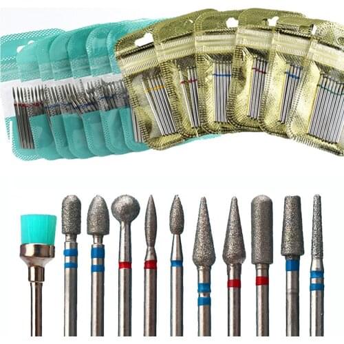 10pc/Set Diamond Drill Bits Manicure Pedicure Machine Burr Milling Cutters Nail Polish Removal DIY Rotary Tool Accessories
