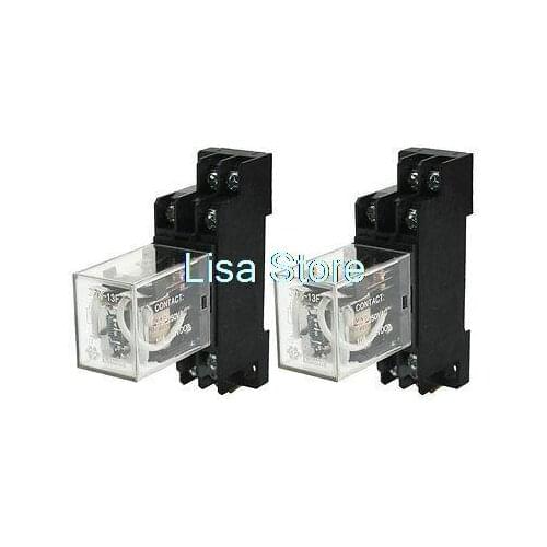 2 Pcs DPDT 8Pins 10A Electromagnetic Relay AC220V Coil w 35mm DIN Rail Socket