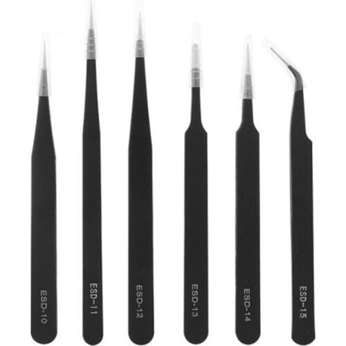 200Pcs/Lot False Eyelash Tweezers Stainless Steel ESD Black Elbow Round Head Grafting Beauty Antistatic Eyelash Set Tools HA2297