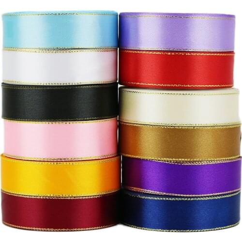 25 yards/roll) 25mm satin ribbon white gold edge wholesale high quality gift packaging ribbon roll