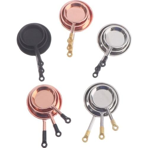 3Pcs/set Dollhouse Miniature Metal Saucepan Simulation Kitchen Pan Model Toys For Dollhouse Decals New