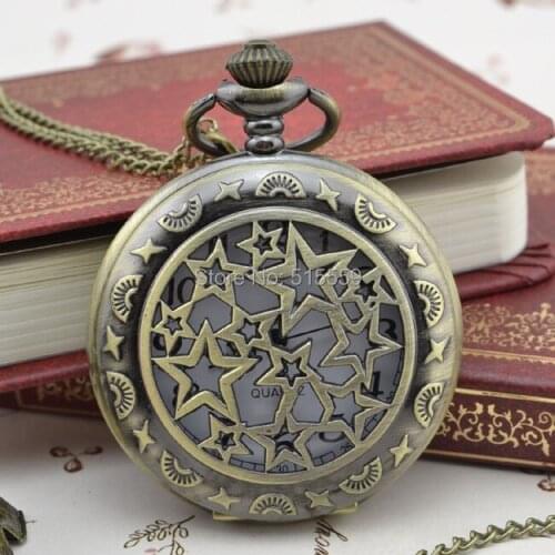 50pcs/lot Bronze Star Real Pocket Watch Top Quality Watch Necklace Gift Watch Factory Price Wholesale