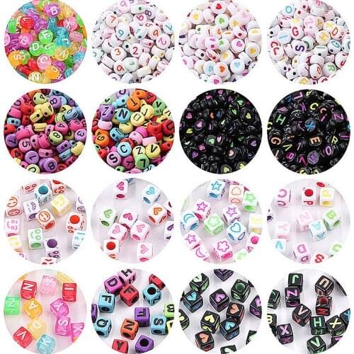 DIY Jewelry Accessories Resin Beads Colorful English Words Flat Beads Square Beads Childrens Bracelet Accessories100 Pieces