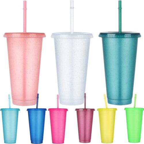 Shiny Flash Powder Water Bottle With Straws Lid Plastic Reusable Personalized Glitter Drinkware Outdoor Portable Drinking Cup