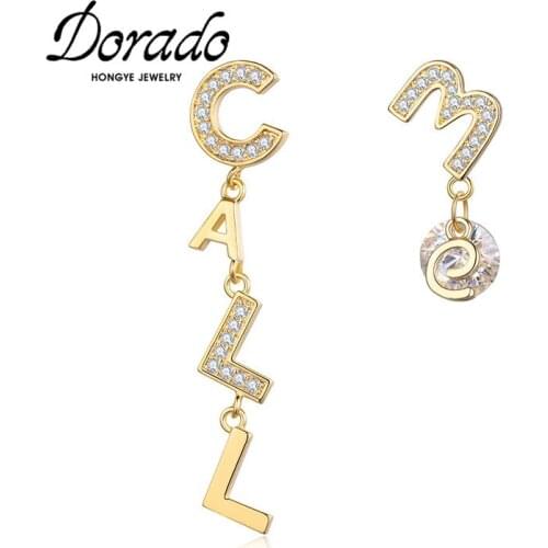 Dorado Newest Cute Letter Asymmetry Drop Earrings for Women Metal Punk Big Zircon Fashion Party Jewelry Brincos Accessories