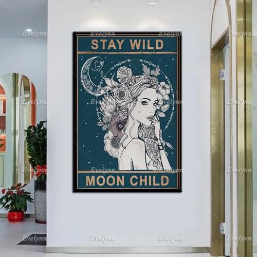 Stay Wild Moon Child Canvas- Unique Prints- Vintage Poster - Spiritual Art - Wall Art Decor - Girl Art Home Decor Gift