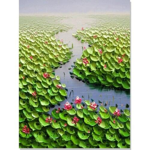 Lotus Flower Picture Hand painted Modern Abstract Oil Painting on Canvas for Living Room Wall Art Home Decoration Gift TBM01