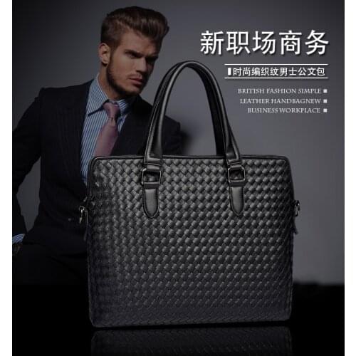 15 Inch Mens Leather Business Briefcase,Wove Shoulder Bag Messenger Bag Male Laptops Handbags Men Travel Bags,Envelope Bag