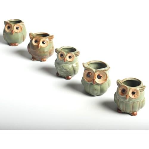 1pc Creative Ceramic Owl Shape Mini Flower Pots for Fleshy Succulent Plant Animal Style Planter Home Garden Office Decoration