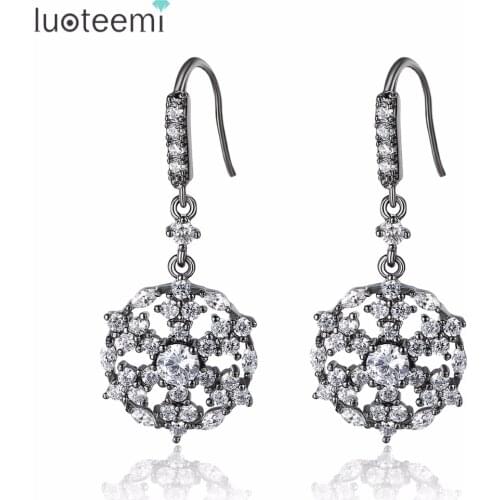 LUOTEEMI Fashion Cute New Wonderful Copper CZ Clear Snow Flower Round Shape Drop Earrings For Women Girl Wedding Party