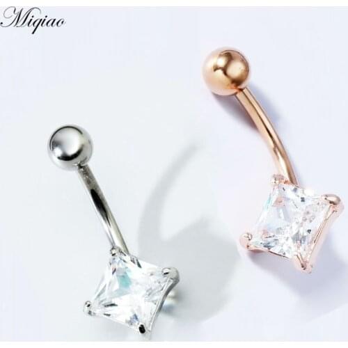Miqiao 1pcs Popular Personality Clip Zircon Square Belly Button Nail Exquisite Piercing Jewelry