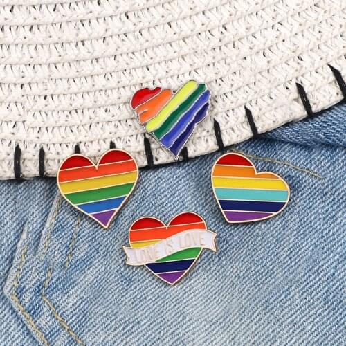 Trendy Rainbow Brooches Pins Love Is Love Creative Heart Enamel Badges Bag Clothes Lapel Brooch Jewelry Gifts For Friends Lovers
