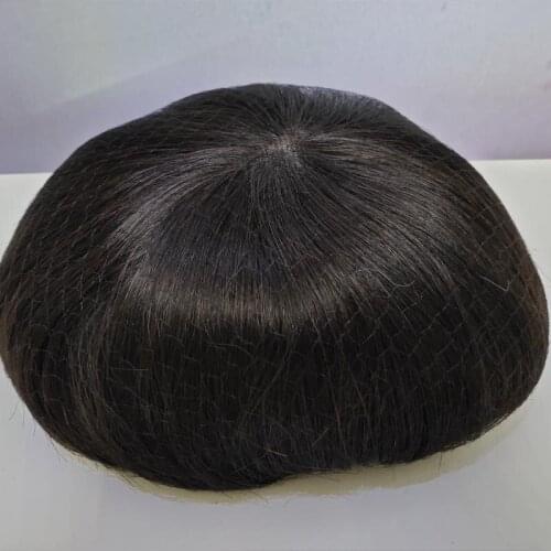 Man Toupee Replacement Systems Mono PU Handmade Men Wig Hairpiece 30mm Silky Straight Remy Indian Human Hair 6 Inch