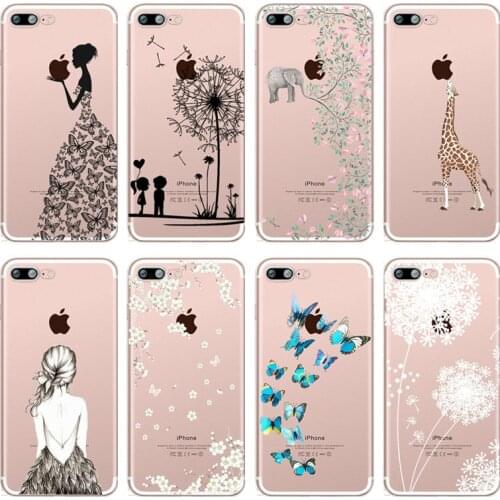 Elephant Butterfly Dandelion Patterned Soft Silicone TPU Case Cover For iphone 7 8 6 6s Plus 5 5s SE 11 Pro X Xs Max Xr Coque