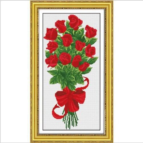 Pre-printed Red Rose Cross Stitch Kit 11CT Aida Fabric Home Wall Decor Crafts Valentine/Birthday Gift