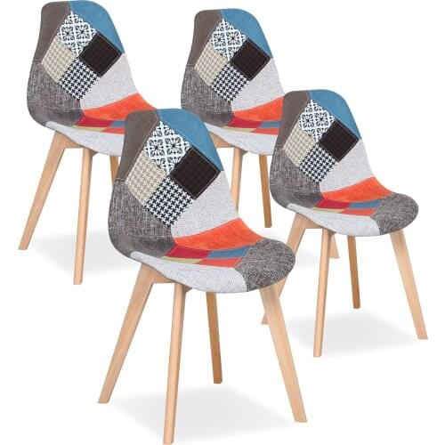 Set of 4 Nordic Medieval Style Art Dining Chairs with Beech Wood Foot Metal Bracket Suitable for Kitchen Dining Room Living Room