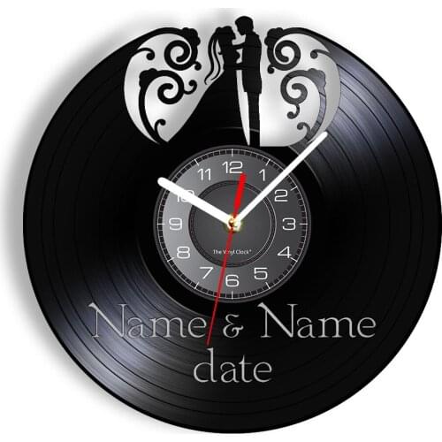 Custom Wedding Name & Date Vinyl LP Record Wall Clock Newlywed Engagement Anniversary Gift Vintage Watch Home Decor Timepieces