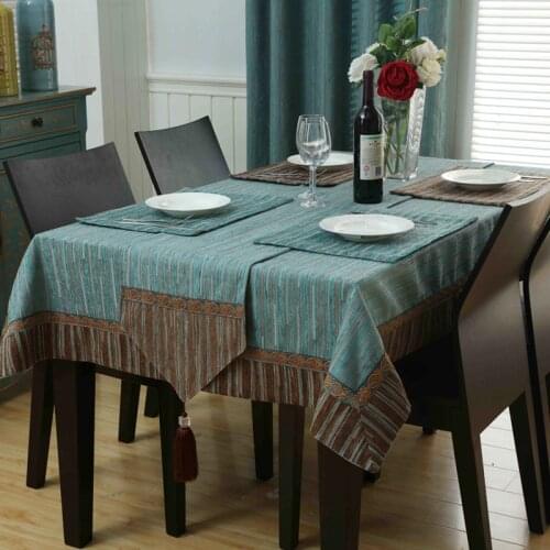 Nordic Striped Patchwork Chenille Fabric Tablecloth Party Rectangular Square Cotton Linen Dining Coffee Table Cover Home Decor