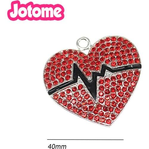 Wholesale 20pcs Enamel Rhinestone medical heart shape nurse heartbeat Jewelry pendant charm for necklace/gift/party