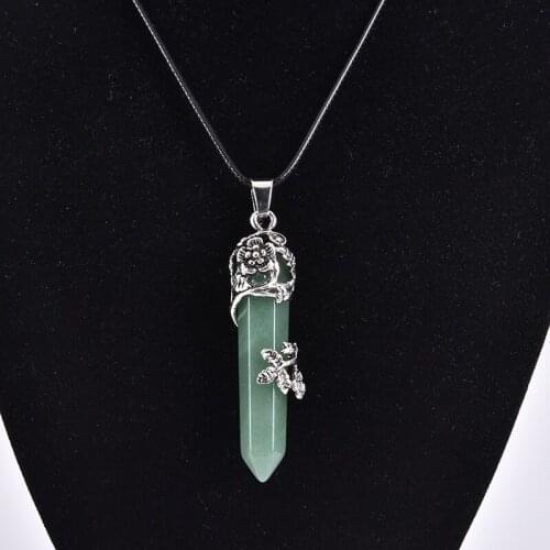 6pcs/lot 10*50mm Assorted Healing Energy Point Hexagonal Pillar Necklace Pendants Natural Stone Quartz Flower Pendant Pendulum