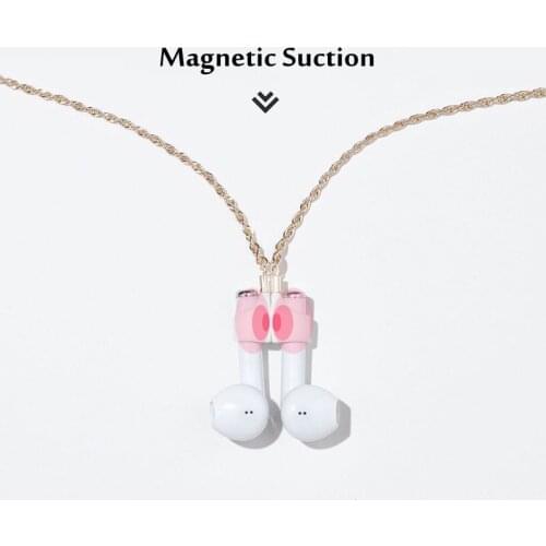 Stainless Steel Necklace Airpods Anti Loss Magnetic Suction Sleeve Men Women Simple Style Water Wave Chain Jewelry Accessories