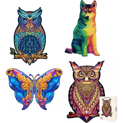 Unique Wooden Animal Jigsaw Puzzles Mysterious Owl Puzzle Gift For Adults Kids Educational Puzzle Fabulous Interactive Games Toy