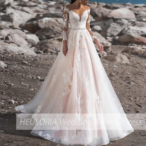 Bridal WEDDING gown lace up O NECK wedding dresses LONG SLEEVE PLUS SIZE anniversary ceremony Muslim wedding DRESS with train
