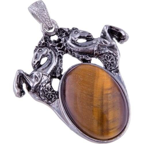 Silver Plated Oval Shape Tiger Eye Stone Pendant for Gift Rose Pink Quartz Fashion Jewelry