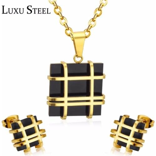 LUXUSTEEL Earring Necklace Sets Stainless Steel Geometry Shape Pendant Necklace Earring For Women Chain Necklace Jewelry Bijoux