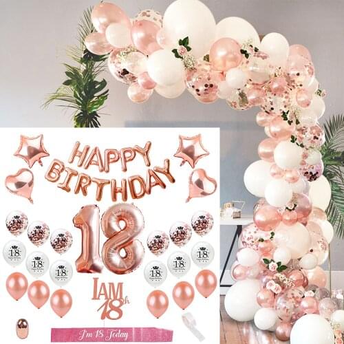 Rose Gold Balloons Arch Happy Birthday 18 Birthday Party Decorations 18th Years Old Supplies Birthday Party Decorations Adult