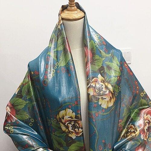 Silver line and silk blended fabric flower design on blue background,SFF106