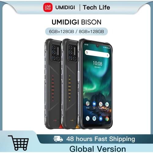 UMIDIGI BISON IP68/IP69K Waterproof 6GB/8GB+128GBRugged Phone 6.3" FHD+ Display NFC Android 10 Smartphone