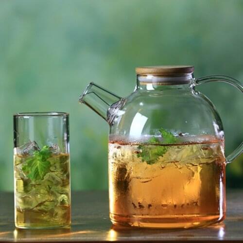 1000ml 1800ml High Heat Resistant Borosilicate Glass Water Bottle Large Capacity Filtration Flower TeaPot With Bamboo Lid