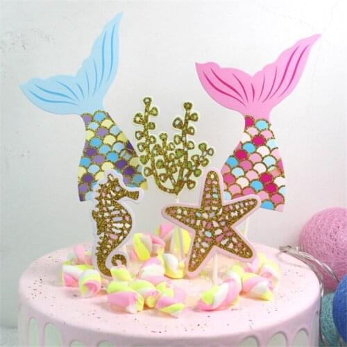 Party Baking Decoration Mermaid Starfish Shell Happy Birthday Cake Top Hat Dessert Table Decoration Baby Shower Decorations