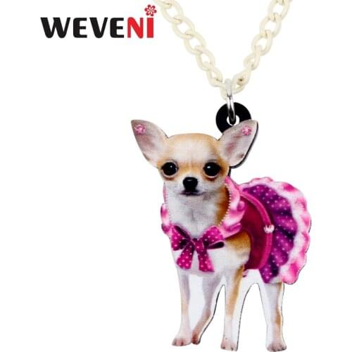 WEVENI Acrylic Cute Pink Dress Chihuahua Dog Necklace Pendant Chain Choker Cute Bijoux Jewelry For Women Girls Collier Dropship