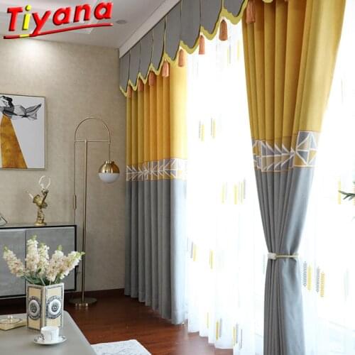Factory Direct Solid Striped Sheer Nordic Modern Stitch Curtain Living Room Fabric Yellow Grey Blackout Curtain for Bedroom *35