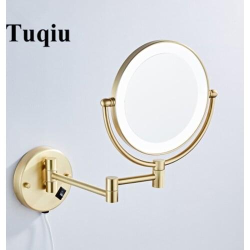 Dressing Mirror 8 inch two side 3X /1X Wall Mounted Brushed Gold LED Mirror Folding Makeup Mirror Cosmetic Mirror Lady Gift