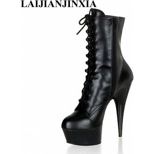 LAIJIANJINXIA New Sexy 15cm Ultra High-Heels Platform Shoes Night Club Pole Dancing Shoes Round Toe Ankle Boots Dance Shoes