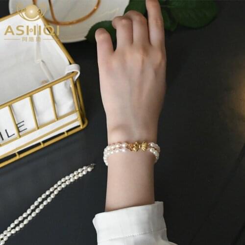 ASHIQI Natural Freshwater Pearl Bracelet 925 sterling silver Jewelry Clasp for Women Wedding Gift 2021 New