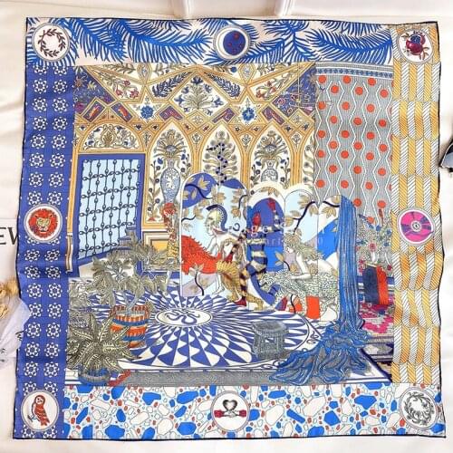 90cm Designer Silk Head Scarfs For Women Manual Rolled Scarf 90x90 Silk Scarf Top bandana Foulard Femme Soie De Marque De Luxe