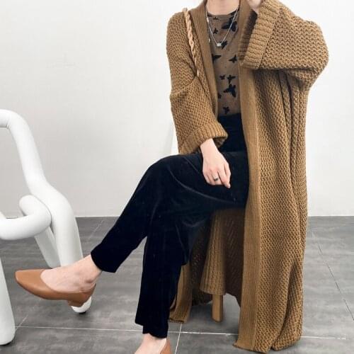 [ZAYAU]Oriental Classical Aesthetic Modeling Halo Three-dimensional Curve Sweater Cardigan Long Khaki Loose Coat Temperament2021