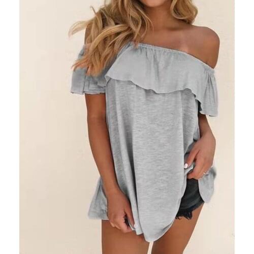 Women Off Shoulder Top Short Sleeve T-Shirts Fashion Summer Oversize Ladies Casual Loose Tee Plus Size Ruffle Female Clothing