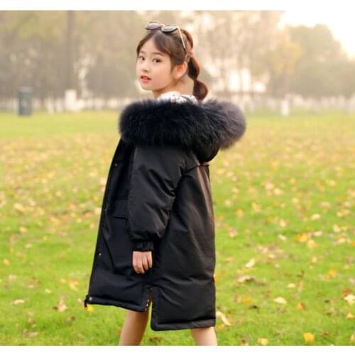 Black/Red Color Winter Clothes Hooded Warm Parkas For Girls Warm Kids Down Jackets Coats For Boys 6-14Years Children Outerwear
