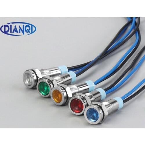1PC 6mm LED Metal Indicator light 6mm waterproof Signal lamp 6V 12V 24V 220v with wire red yellow blue green white 6ZSD.X