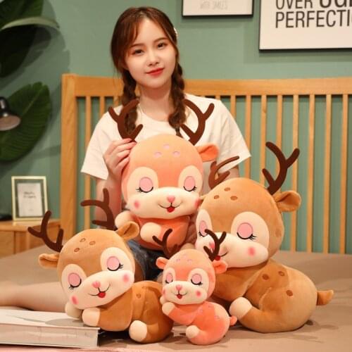 1pc 20-40cm Cute Sleeping Deer Doll Accompanies You To Bed With Super Soft Plush Toy Pillow Birthday Gift For Girls