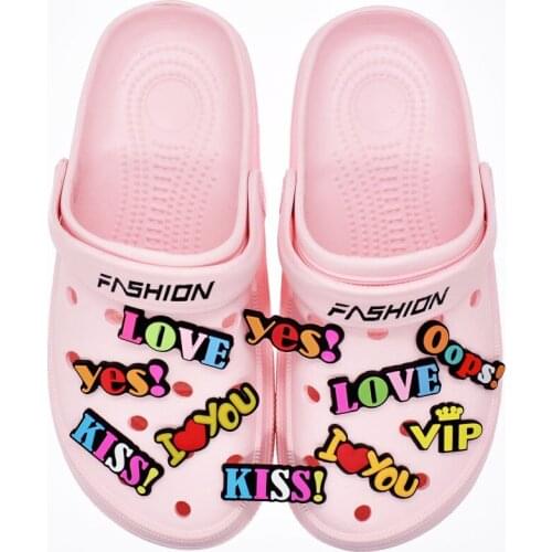 10pcs LOVE KISS YES OOPS VIP Soft PVC Shoe Charm Accessories fit Croc Shoes Bracelets Shoe Buckles Decoration Kids Gift
